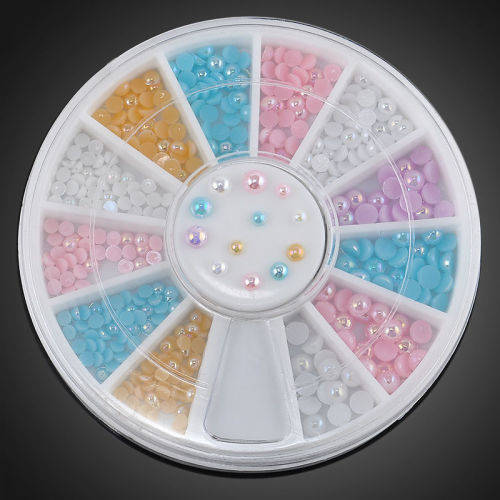 MULTI-COLOUR FAUX PEARL FLATBACKS - IN ORGANIZER CASE - FOR NAIL ART OR CRAFTING
