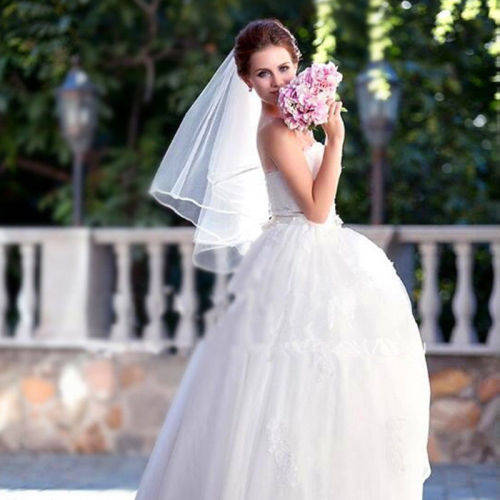 BRIDE ON A BUDGET SALE!!! 2 TIER (BLUSHER INCLUDED) WHITE BRIDAL VEIL WITH COMB & SATIN RIBBON EDGE