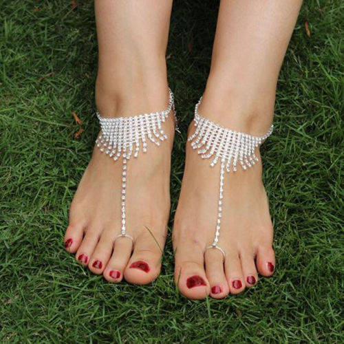 PERFECT FOR BEACH WEDDING - 1 PAIR RHINESTONE BAREFOOT SANDALS FOOT JEWELLERY