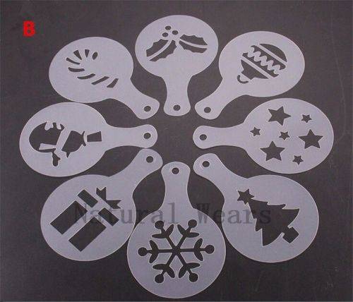 XMAS ENTERTAINING - 8PCS COFFEE STENCILS DUSTING SET - TREAT YR GUESTS/CUSTOMERS/LOVED ONE