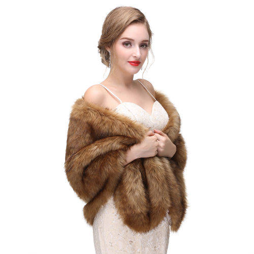 BRIDAL FAUX FUR SHOULDER SHAWL, WRAP, BOLERO - CAMEL