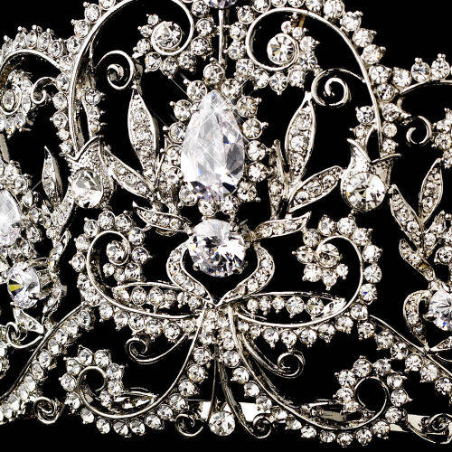 UNIQUE AND VERY DETAILED  SILVER PLATED BRIDE'S TIARA /CROWN WITH RHINESTONES   - BRIDAL TIARA
