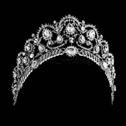 UNIQUE AND VERY DETAILED  SILVER PLATED BRIDE'S TIARA /CROWN WITH RHINESTONES   - BRIDAL TIARA