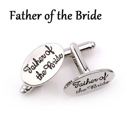 ELEGANT  HIGH QUALITY "FATHER OF THE BRIDE" CUFFLINKS IN  BLACK SCROLL ENGRAVED SILVER PLATED