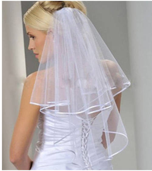 BRIDE ON A BUDGET SALE!!! 2 TIER (BLUSHER VEIL) IVORY BRIDAL VEIL WITH COMB & SATIN RIBBON EDGE
