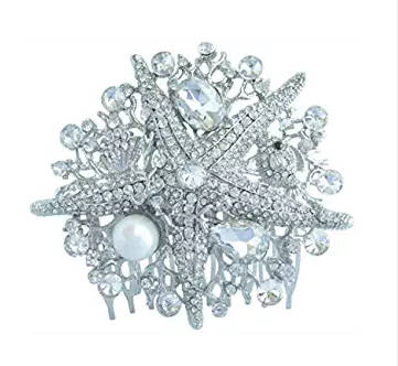 RARE! PERFECT FOR BEACH WEDDING - STARFISH RHINESTONE AND PEARL BRIDAL HAIRCOMB --  HAIR ACCESSORY