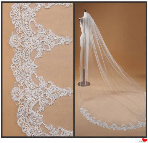 PREMIUM QUALITY LUXURIOUS  WHITE  3M BRIDAL WEDDING VEIL WITH COMB LACE  EDGE - ALSO IN IVORY