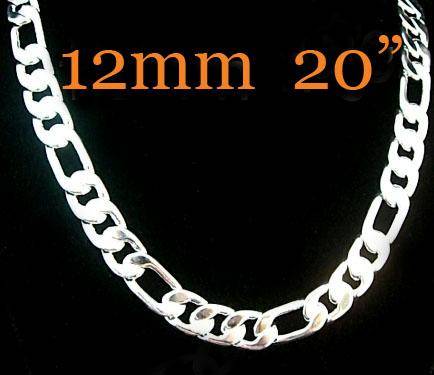 SOLID 925 STERLING SILVER 12 MM WIDE - 51CM LONG FIGARO CHAIN