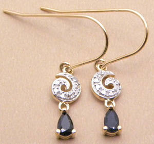 GENUINE SAPPHIRE & DIAMOND EARRINGS CRAFTED IN GOLD VERMEIL
