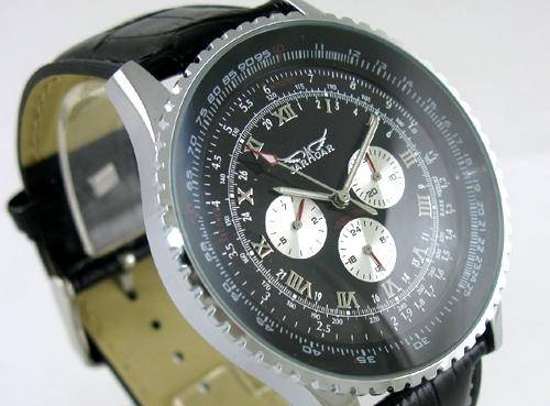 UNIQUE CHRONOGRAPH MENS AUTOMATIC WATCH WITH GENUINE LEATHER STRAP WATCH