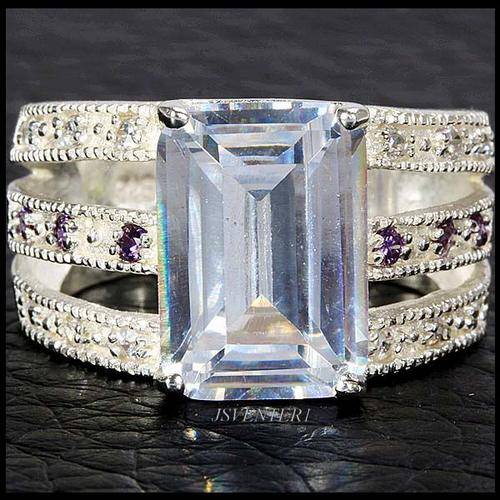 WHITE TOPAZ & AMETHYST CZ RING CRAFTED IN HALLMARKED 925 STERLING SILVER