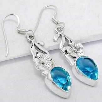 STUNNING STEEL ICE BLUE TOPAZ EARRINGS CRAFTED IN PURE .925 STERLING SILVER