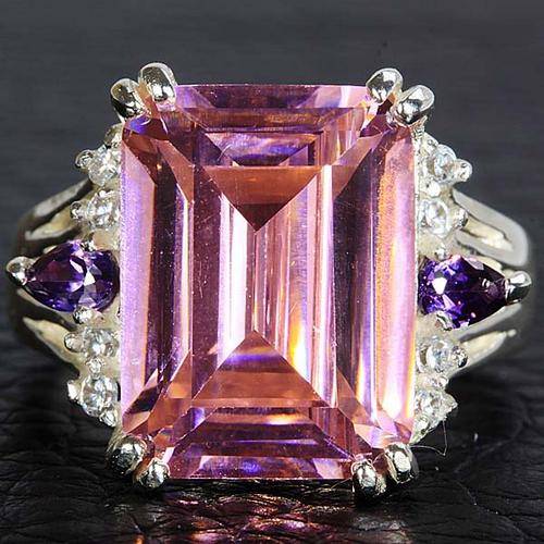"HOT PINK SPECIAL" PINK & WHITE TOPAZ & AMETHYST CZ RING IN HALLMARKED STERLING SILVER