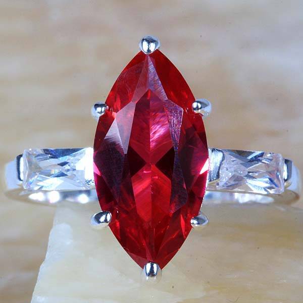 "PRICED TO GO!" MARQUISE RUBY QUARTZ & WHITE TOPAZ CZ RING CRAFTED IN HALLMARKED 925 STERLING SILVER