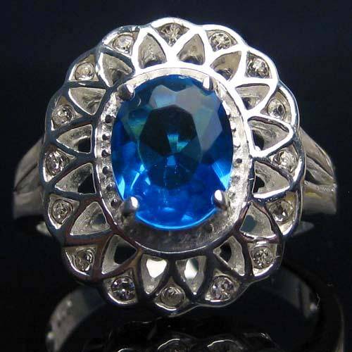 "BEAUTIFUL" BLUE TOPAZ CZ & WHITE TOPAZ CZ RING CRAFTED IN . 925 STERLING SILVER