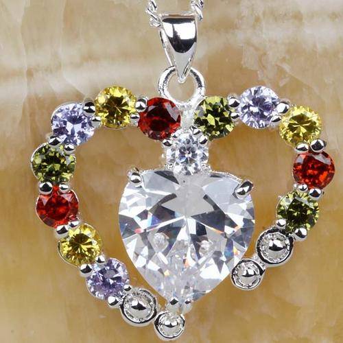 "FREE CHAIN" MULTI - COLOURED CZ HEART PENDANT CRAFTED IN .925 STERLING SILVER