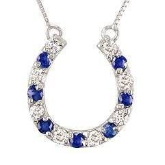 "LUCKY HORSESHOE" PENDANT WITH SAPPHIRE & WHITE CZ CRAFTED IN HALLMARKED 925 STERLING SILVER