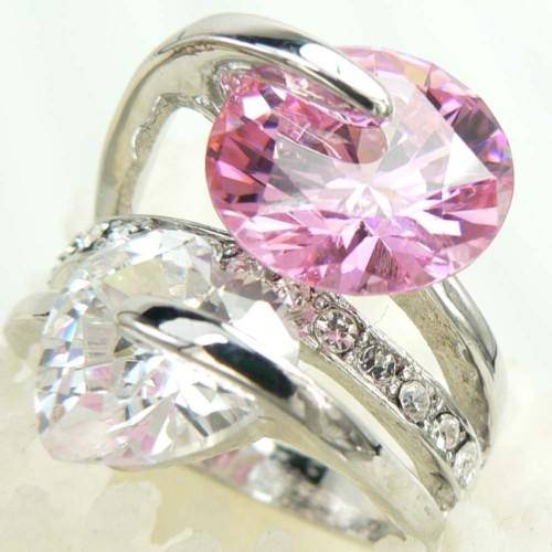 "UNIQUE" ROSE & WHITE QUARTZ SPINNING RING IN 925 STERLING SILVER