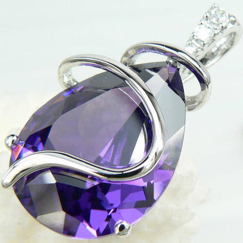 PEAR CUT AMETHYST QUARTZ & WHITE QUARTZ PENDANT CRAFTED IN 925 STERLING SILVER