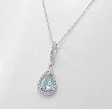 GENUINE WHITE DIAMOND & GENUINE SKY BLUE TOPAZ PENDANT & CHAIN