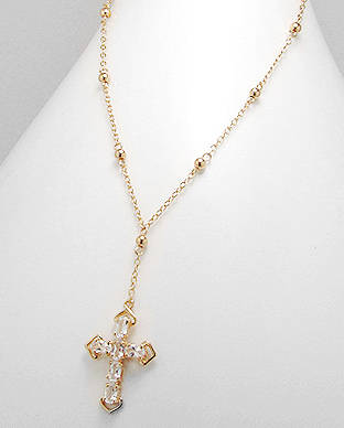 GENUINE WHITE TOPAZ GEMSTONE CROSS PENDANT CRAFTED IN GOLD VERMEIL