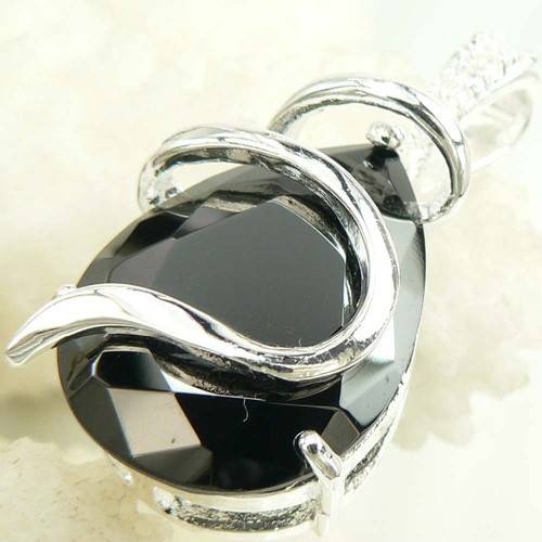PEAR CUT BLACK QUARTZ PENDANT WITH WHITE QUARTZ ENCRUSTED BALE CRAFTED IN 925 STERLING SILVER