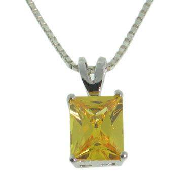 "REDUCED TO CLEAR" EMERALD CUT CITRINE STERLING SILVER CZ PENDANT  INCLUDING CHAIN