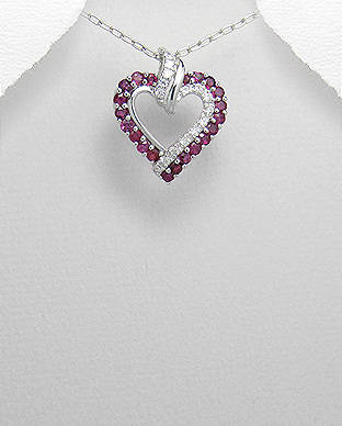 GENUINE RUBY HEART PENDANT CRAFTED IN .925 STERLING SILVER