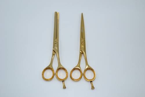 Professional Barber Razor Thinig & Scissors Titanium Coated Gold 6.5` German Stainless Steel
