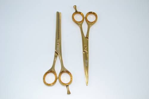 Professional Barber Razor Thinig & Scissors Titanium Coated Gold 6.5` German Stainless Steel