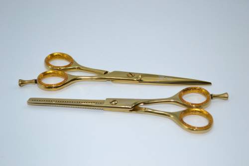 Professional Barber Razor Thinig & Scissors Titanium Coated Gold 6.5` German Stainless Steel
