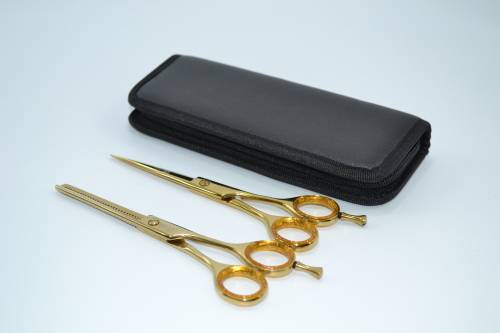Professional Barber Razor Thinig & Scissors Titanium Coated Gold 6.5` German Stainless Steel