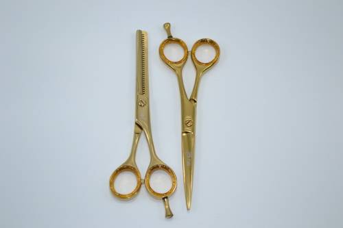 Professional Barber Razor Thinig & Scissors Titanium Coated Gold 6.5` German Stainless Steel