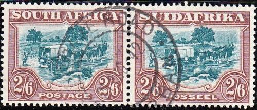 UNION OF SOUTH AFRICA 1932: DEFINITIVE ISSUE PAIR 2s6d USED (SACC 50)