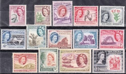 SOUTHERN RHODESIA 1953: QEII DEFINITIVE ISSUE FULL SET MH (SACC80-93)