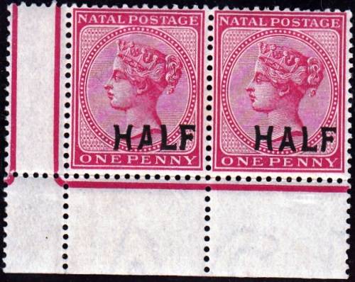 NATAL 1895: QV 2x ONE PENNY SURCHARGED "HALF" MNH (SACC108)