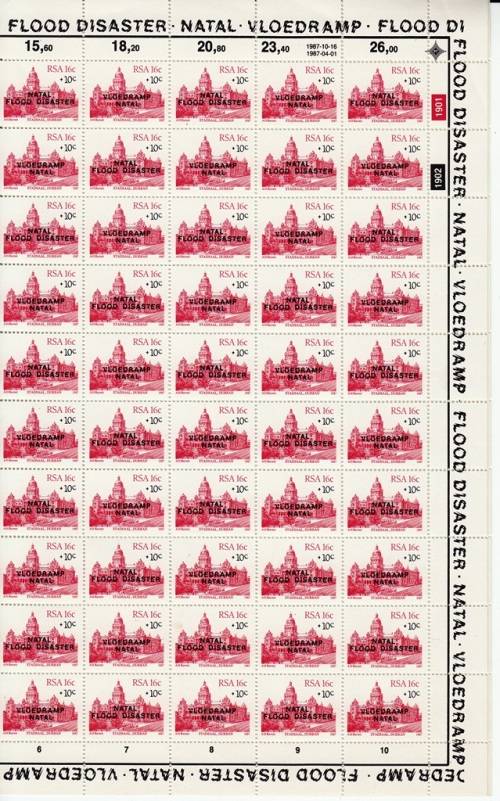 RSA 1987: NATAL RELIEF FUND 16c FULL SHEET OF 100 MNH (SACC 633/4)