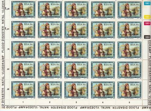 RSA 1988: NATAL FLOOD RELIEF FUND (3rd ISSUE) 16c FULL SHEET OF 25 without top margin MNH (Sacc647)