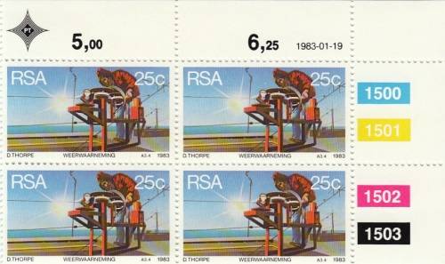 RSA 1983: WEATHER STATIONS FULL SET CONTROL BLOCKS OF 4 MNH (SACC 541-544)