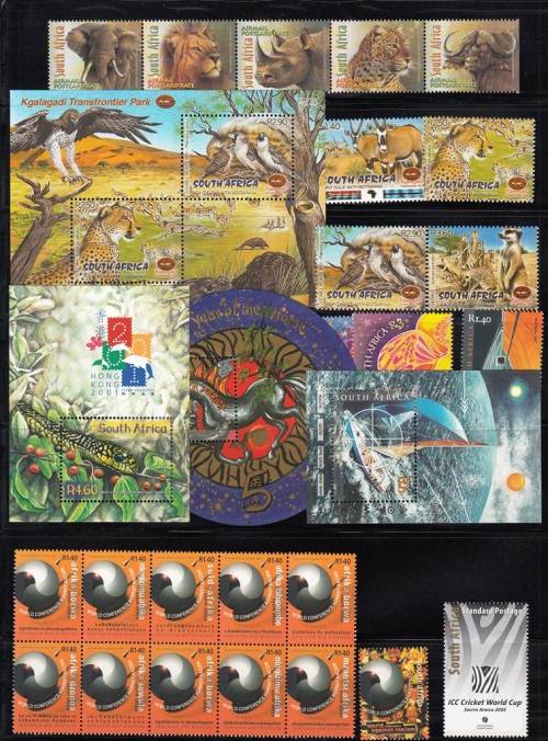RSA 2001: COMMEMORATIVE STAMP YEARPACK MNH (EXCL. SA CRICKET WORLD CUP 2002 SHEET)