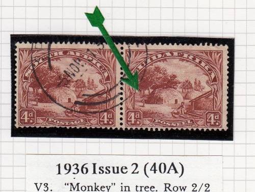 UNION 1936 4d PAIR USED MONKEY IN TREE VARIETY V3 (SACC47c) - SEE NOTES