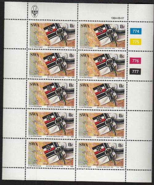 SWA 1984: CENTENARY OF GERMAN COLONISATION 11c FULL SHEET OF 10 MNH (SACC441)