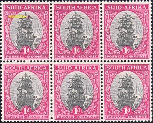 UNION 1934: DEFINITIVE ISSUE 1d BLOCK OF 6 MNH (SACC56) - SEE VARIETY BELOW