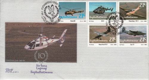 BOBHUTHATSWANA OFFICIAL FDC 2.21.1 1990: 10th ANNIVERSARY OF BOP. AIR FORCE