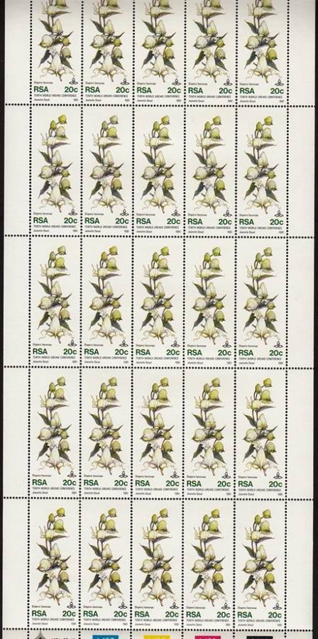 RSA 1981: 10th WORLD ORCHID CONFERENCE 20c FULL SHEET OF 25 MNH (SACC504)