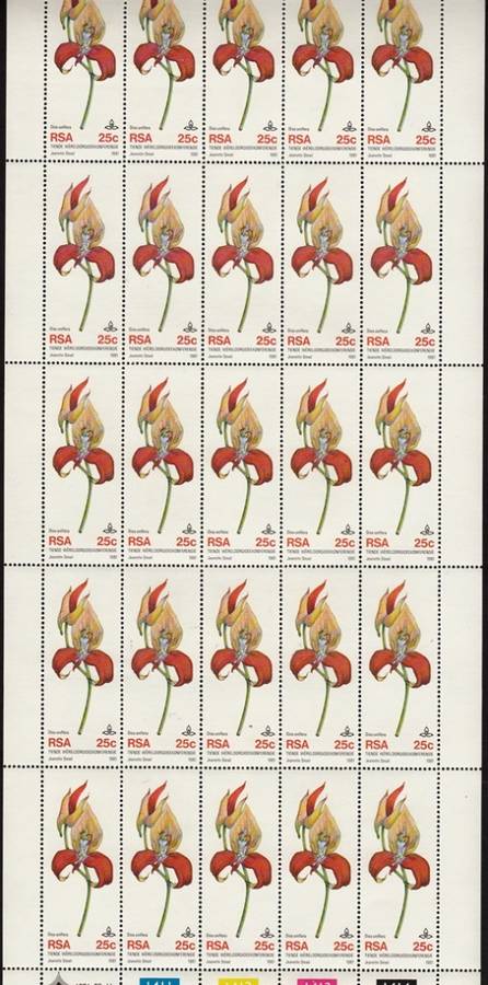 RSA 1981: 10th WORLD ORCHID CONFERENCE 25c FULL SHEET OF 25 MNH (SACC505)