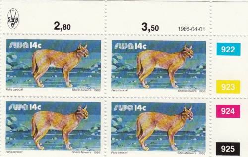 SWA 1986: ADDITIONAL VALUE 14c TO DEFINITIVE ISSUE CONTROL BLOCK OF 4 MNH (SACC 472)