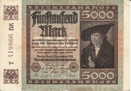 5000 MARK 2 DECEMBER 1922 WEIMER BERLIN GERMAN EMPIRESTADT DUSSELDORF: 500 MILLION MARK
