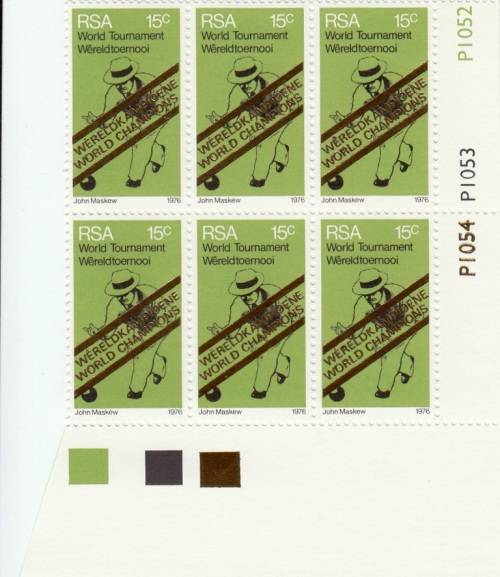 RSA 1976: WINNERS OF WORLD BOWLS CHAMPIONSHIP CONTROL BLOCK OF 6 MNH (SACC 400)
