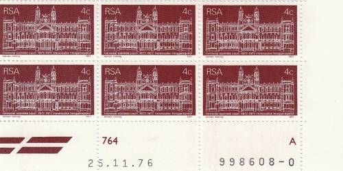 RSA 1977 CENTENARY OF TRANSVAAL SUPREME COURT CONTROL BLOCKS OF 6 PANES A+B MNH (SACC 417)